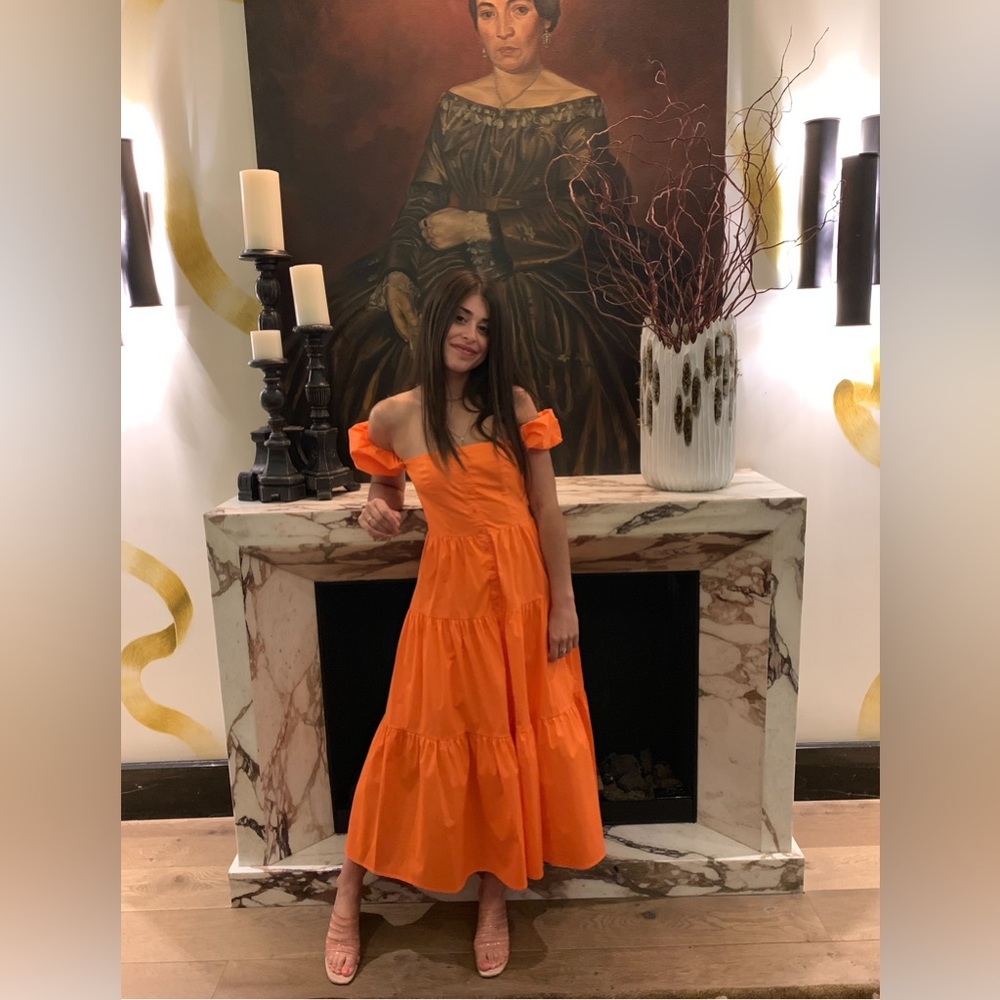 Staud Elegant Orange Puff Sleeve Dress